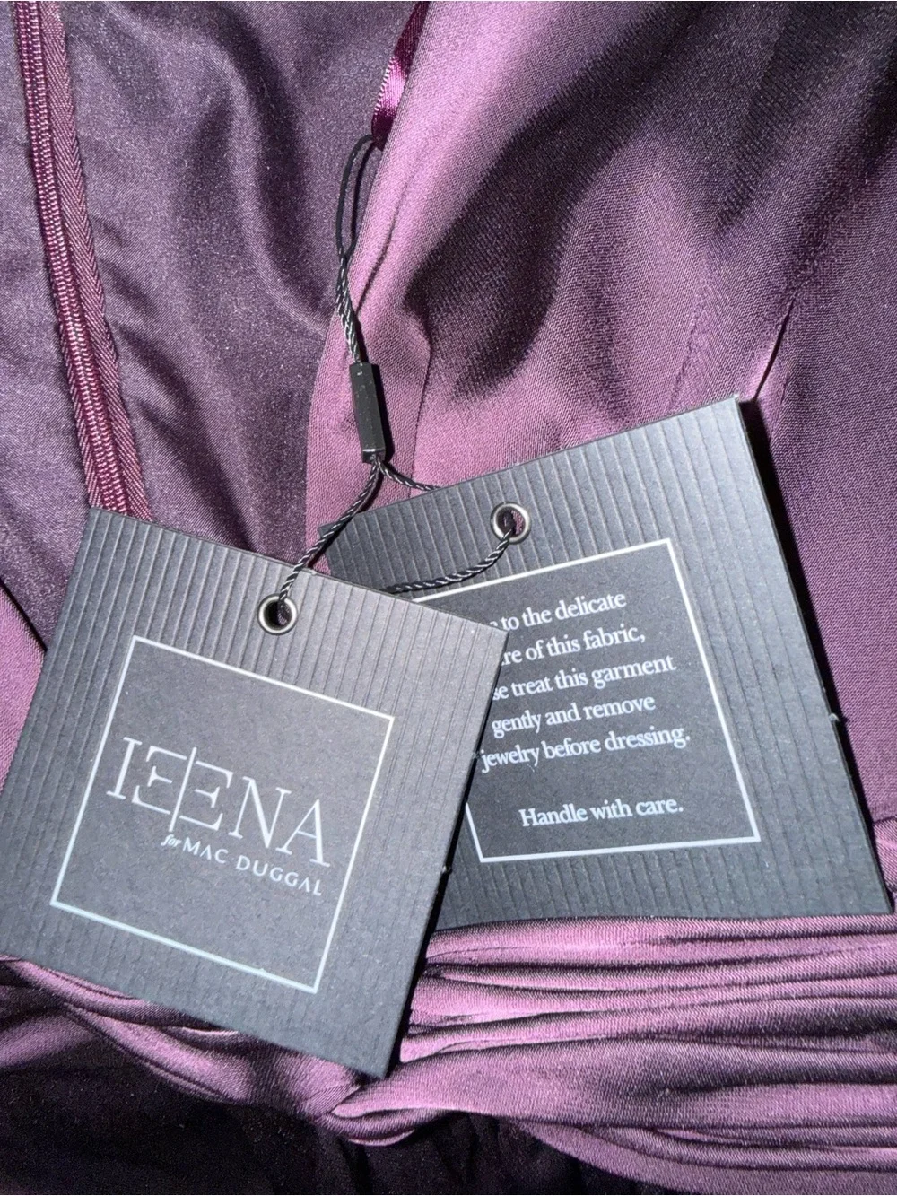 NWOT Mac Duggal Plunging Satin Jumpsuit in Plum